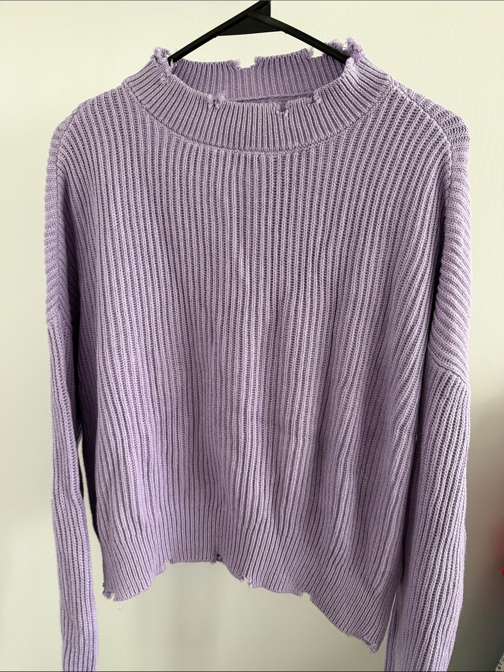 Pistola Distressed Lavender Rib-Knit Women's Sweater